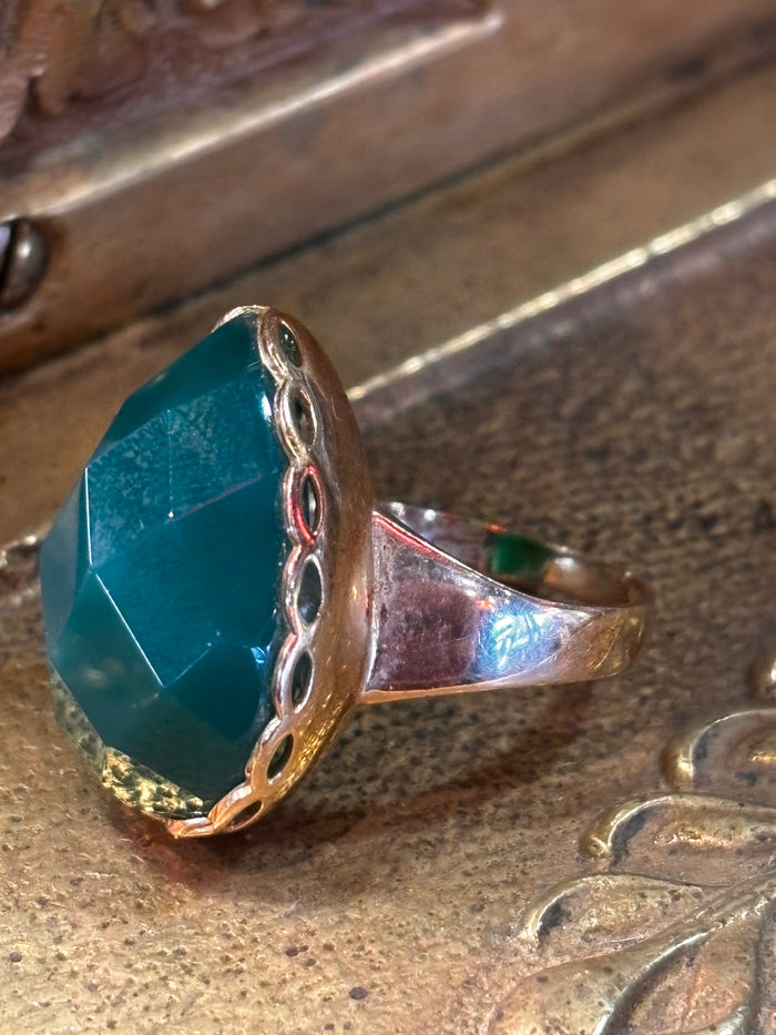 Green Onyx Ring Gold plt 925 Silver size 7