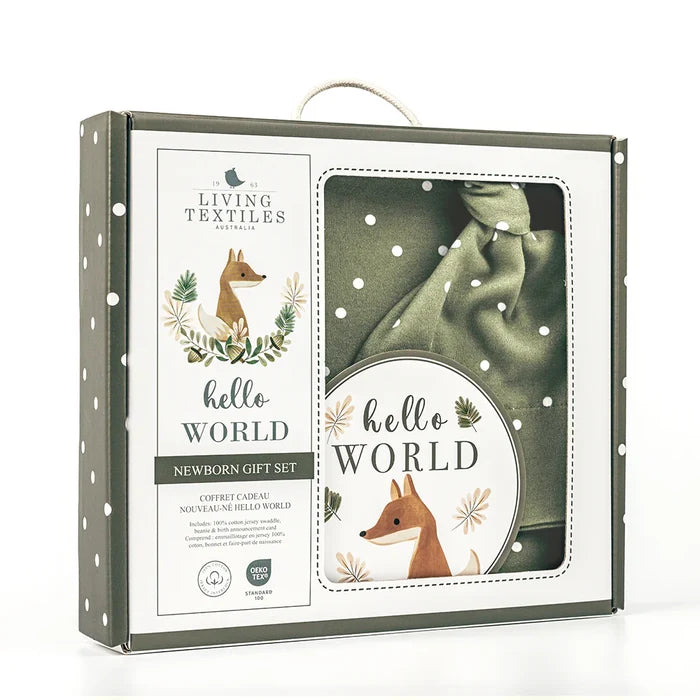 Hello World Baby Jersey Wrap Gift Set - Olive Spots