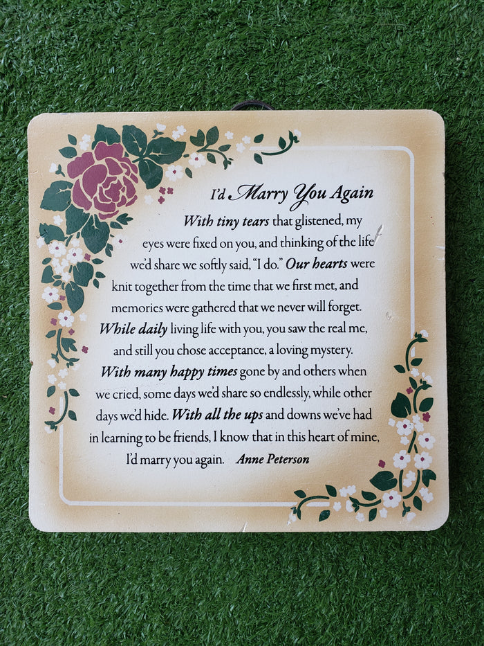 I'd Marry You Again Wall Plaque