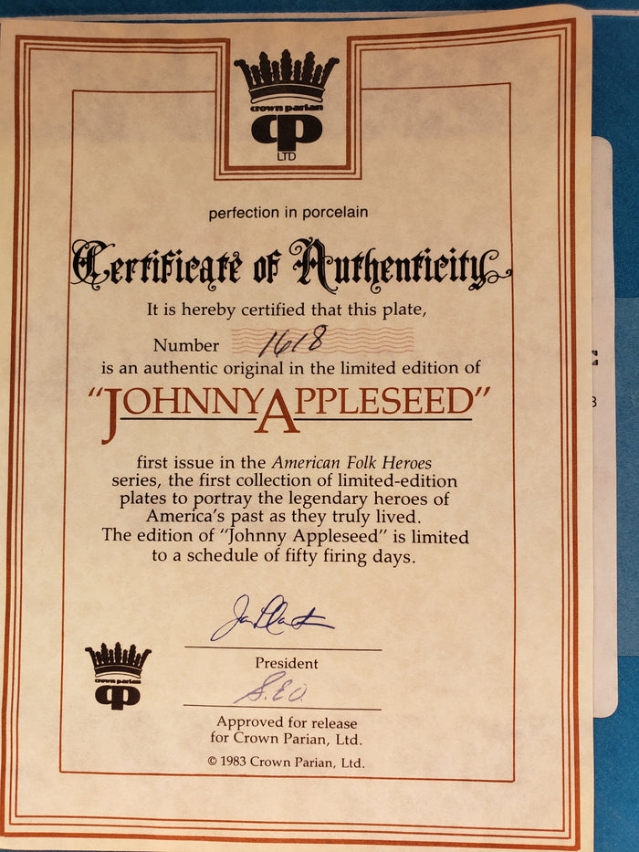 Johnny Appleseed commemorative plate