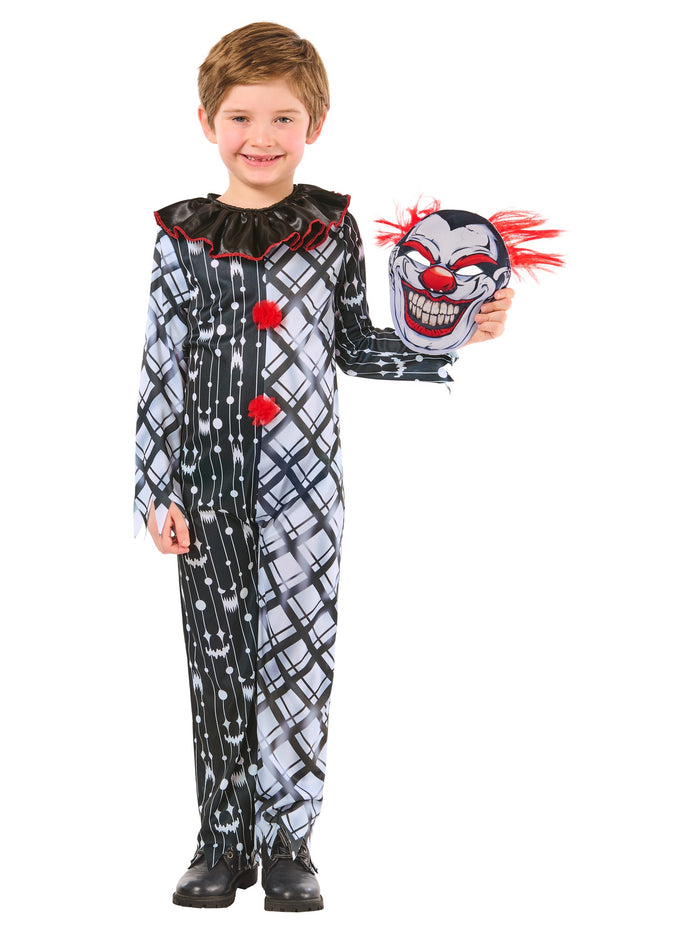 Kids Monochrome Sinister Clown Suit Costume