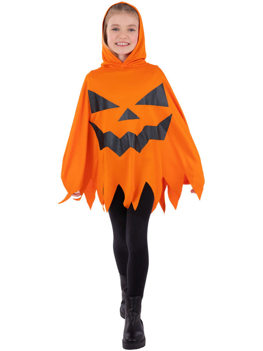 Kids Unisex Orange Pumpkin Poncho