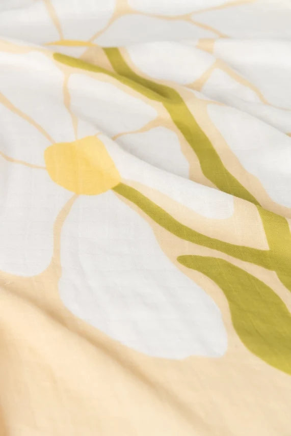 Kiin Organic Bamboo Cotton Muslin Swaddle - Fleur Warm Oat
