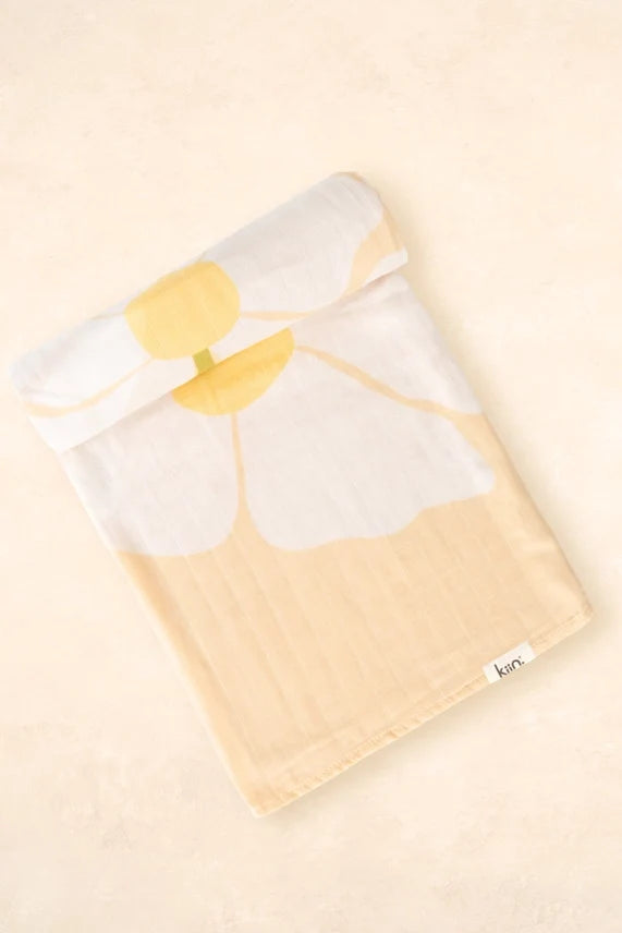 Kiin Organic Bamboo Cotton Muslin Swaddle - Fleur Warm Oat