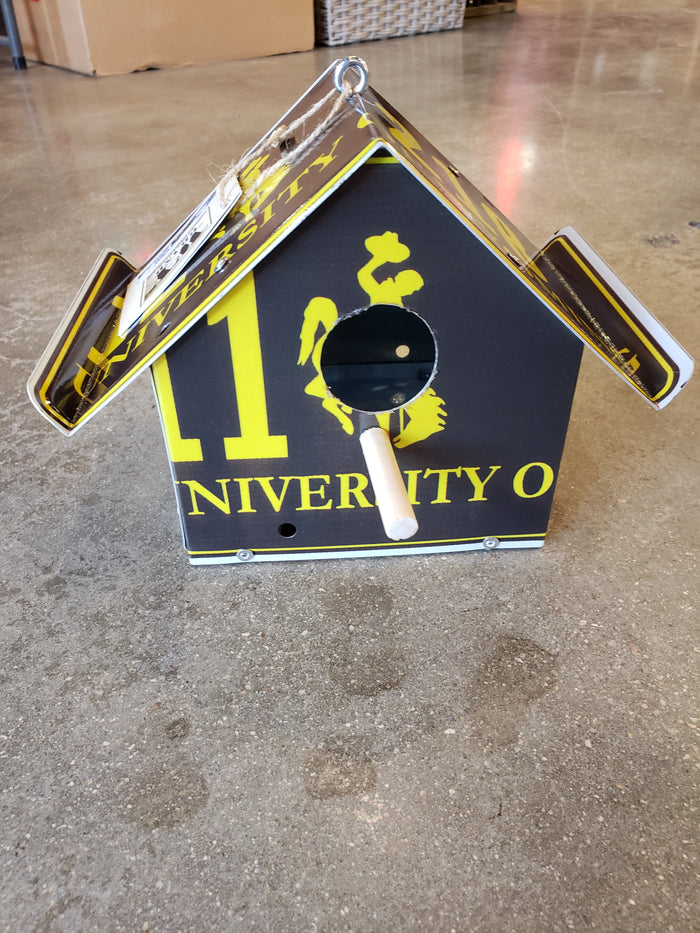 Large Bird House made from University Of Wyoming License Plates
