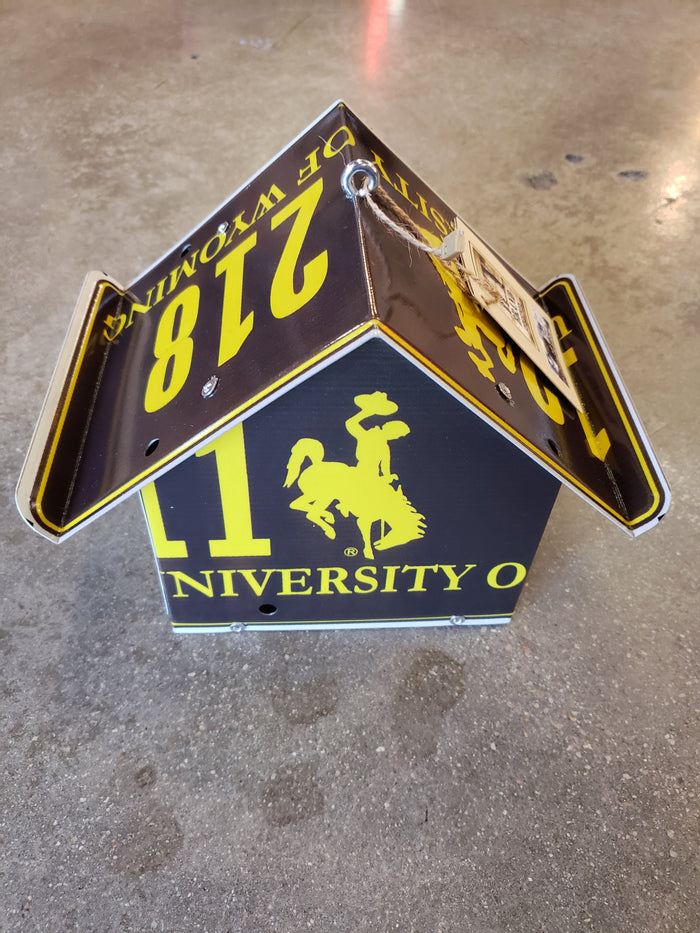 Large Bird House made from University Of Wyoming License Plates
