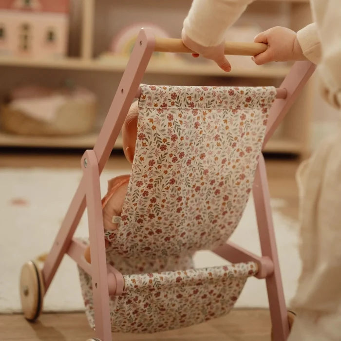Little Dutch Wooden Pink Doll Stroller
