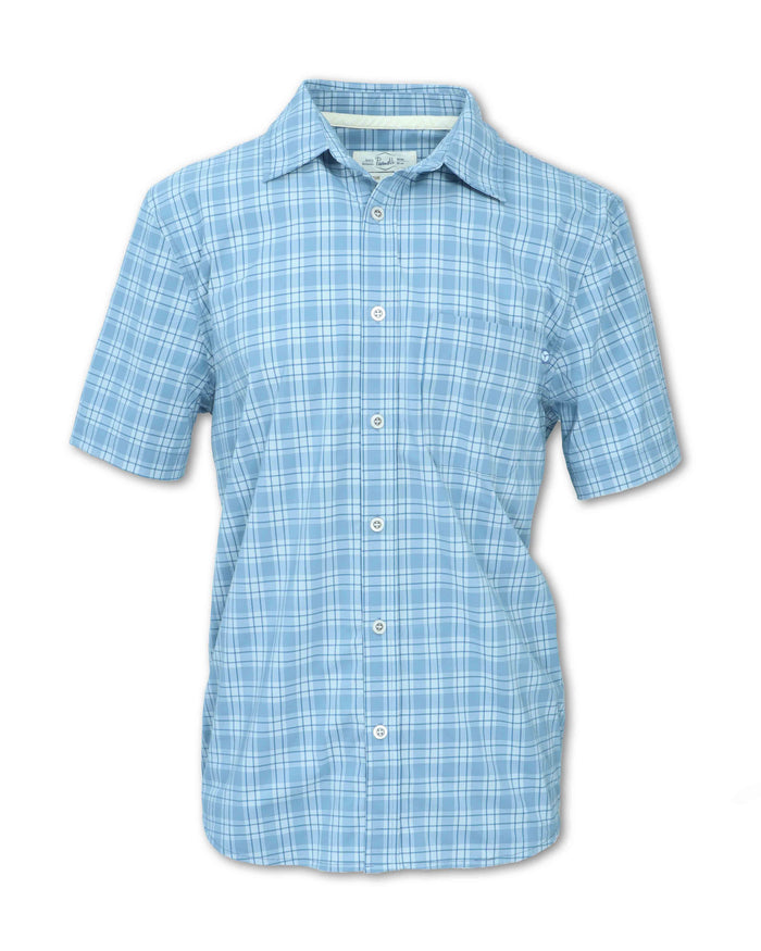 MEN'S 4-WAY QUICK DRY STRETCH BLUE PLAID SHIRT