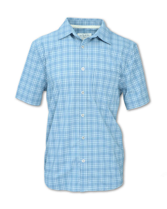 MEN'S 4-WAY QUICK DRY STRETCH BLUE PLAID SHIRT