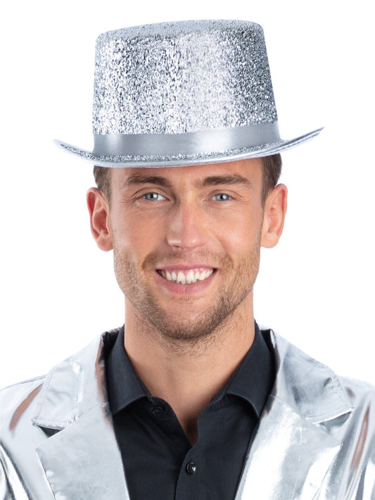 Metallic Silver Lurex Top Hat