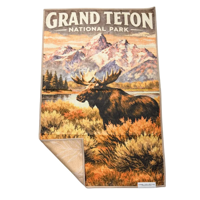 On Moose Time (Grand Teton) waffle weave microfiber kitchen towel