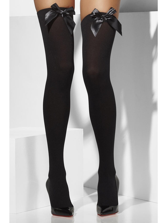 Opaque Hold-Ups, Black, with Black Bows