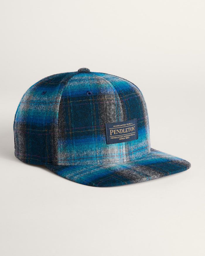 Pendleton / Bobby Ruiz Plaid Flat Brim hat in Grey Turquoise Ombre