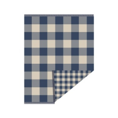 PENDLETON Fringed Organic Cotton Throw Block Plaid Indigo