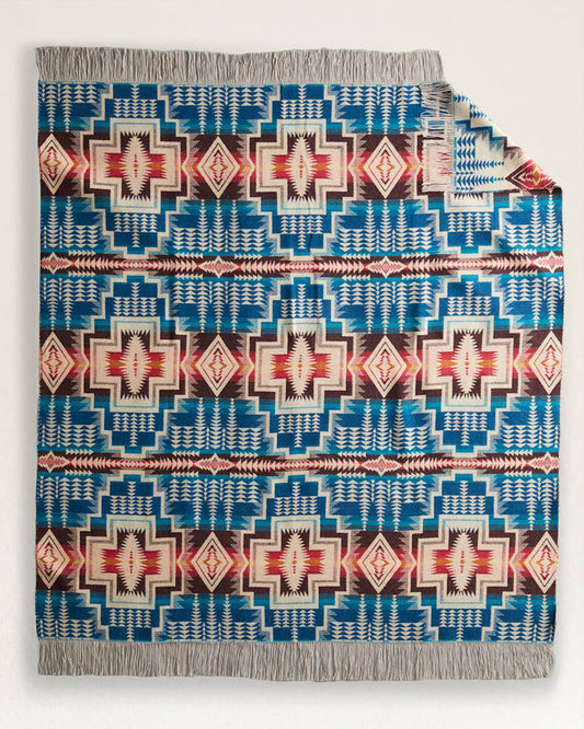 PENDLETON HARDING STAR FRINGED THROW- ROYAL BLUE