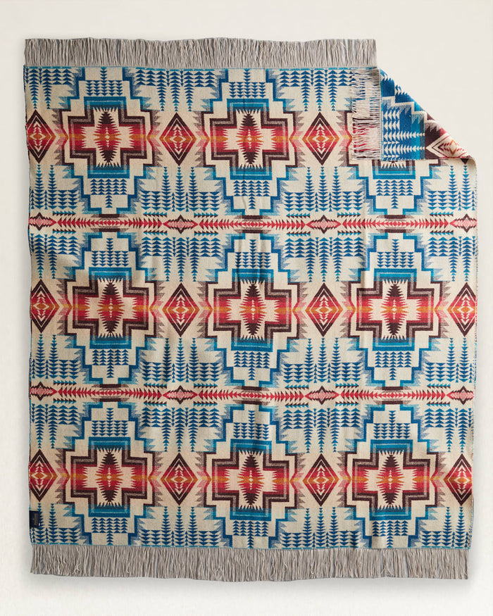 PENDLETON HARDING STAR FRINGED THROW- ROYAL BLUE