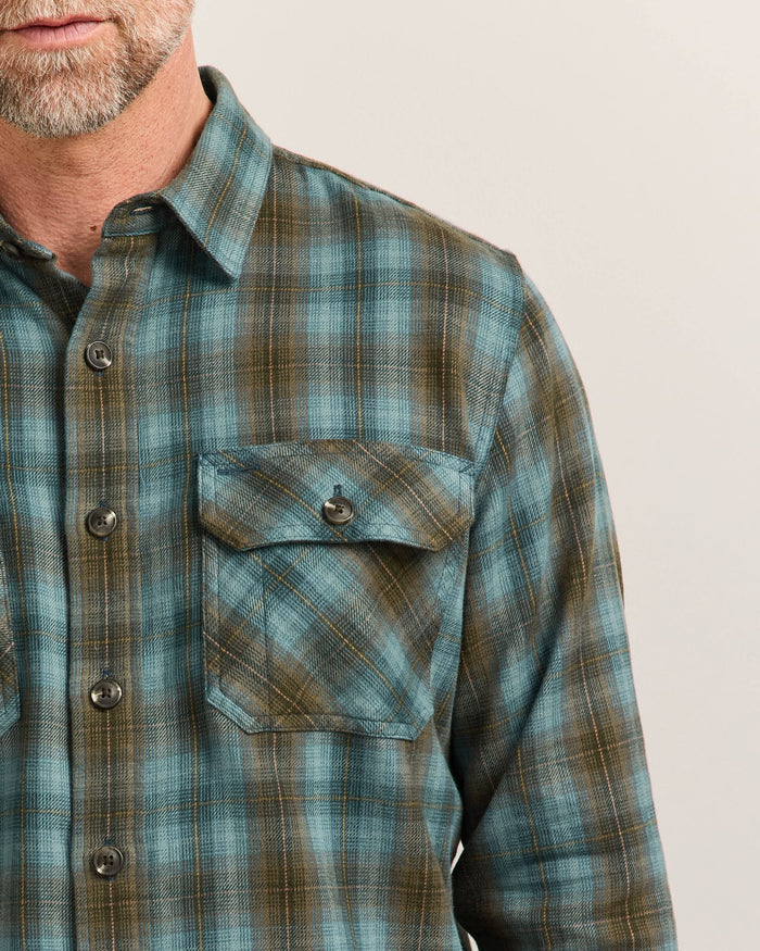 Pendleton Men's Burnside Flannel Shirt in Sea Blue Multi Plaid