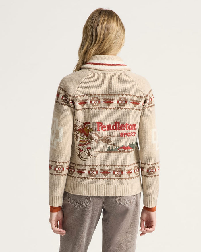 Pendleton Women's Alpine Lambswool Zip-Up Cardigan in Oatmeal Heather
