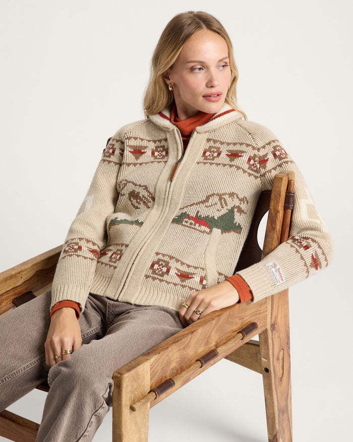 Pendleton Women's Alpine Lambswool Zip-Up Cardigan in Oatmeal Heather
