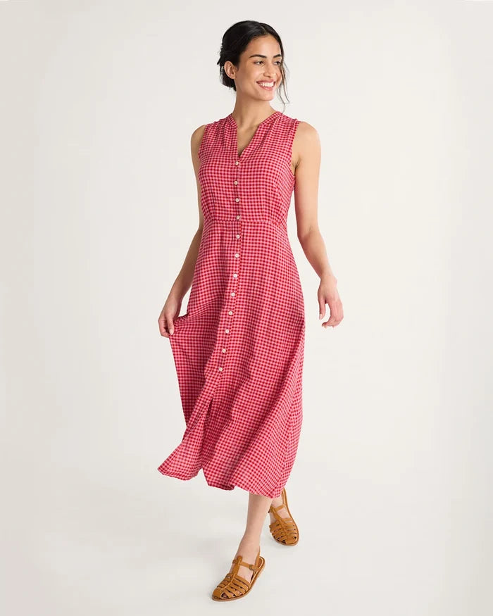 PENDLETON WOMEN'S LANA SLEEVELESS LINEN DRESS PINK CHECK