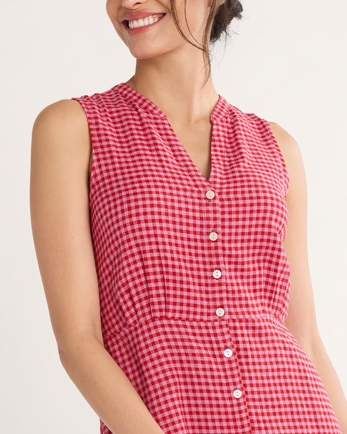 PENDLETON WOMEN'S LANA SLEEVELESS LINEN DRESS PINK CHECK