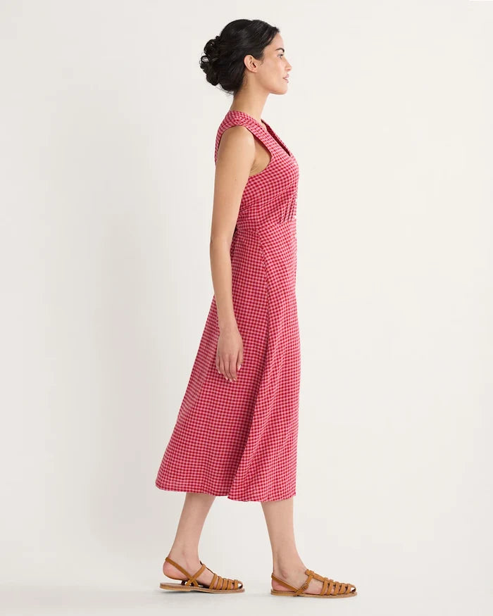 PENDLETON WOMEN'S LANA SLEEVELESS LINEN DRESS PINK CHECK