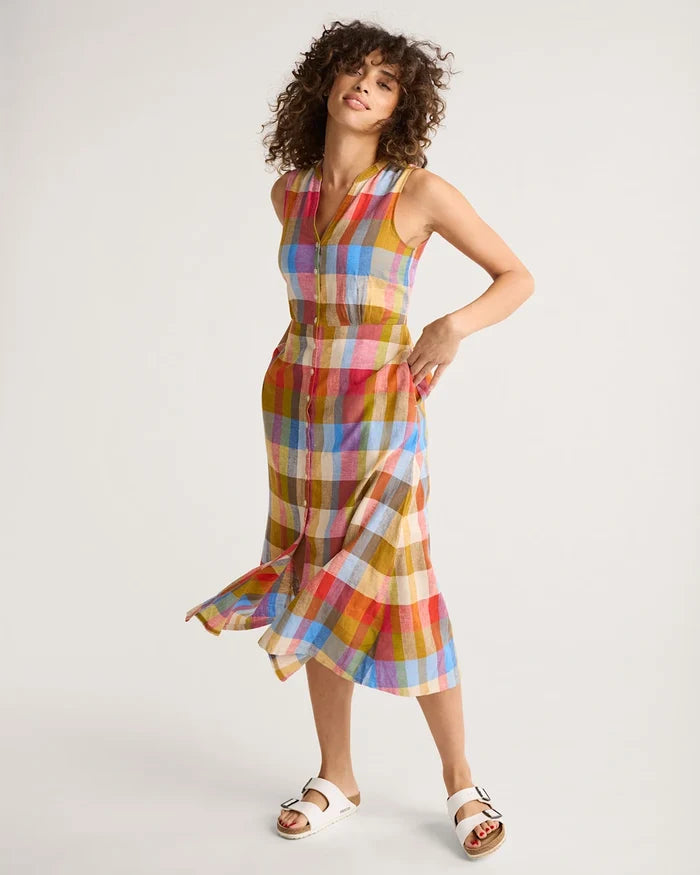 PENDLETON WOMEN'S LANA SLEEVELESS LINEN DRESS PLAID MULTI