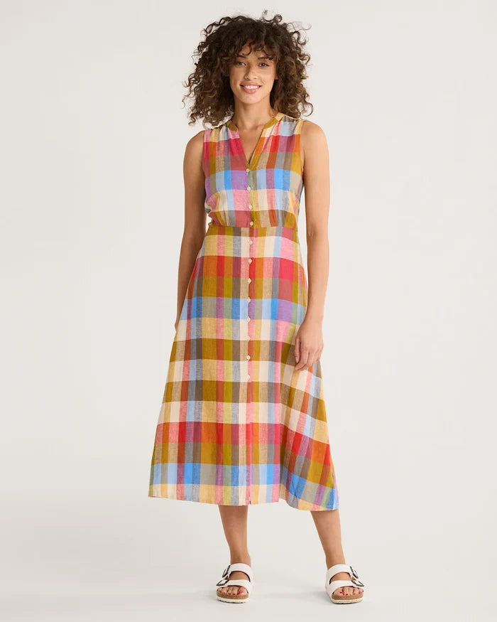PENDLETON WOMEN'S LANA SLEEVELESS LINEN DRESS PLAID MULTI
