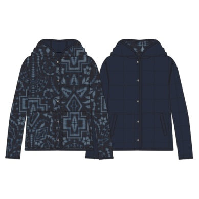 Pendleton Women's Reversible Hooded Jacket in Navy Harding Ikat