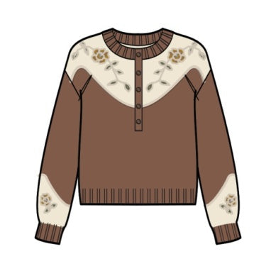 Pendleton Women's Western Floral Henley Sweater in Spice Brown