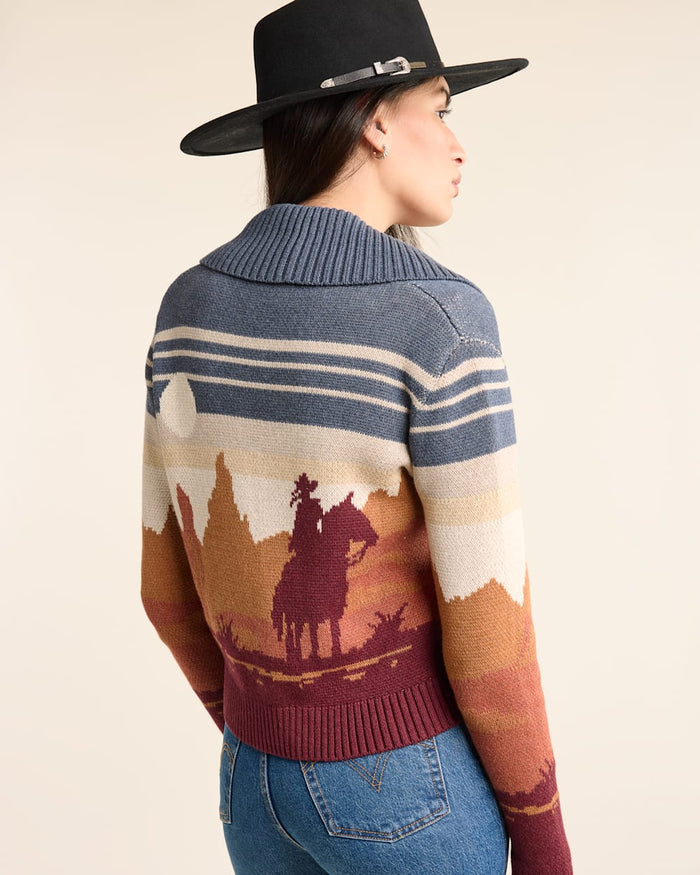 Pendleton Women's Western Scenic Cardigan in Blue/ Rust Multi