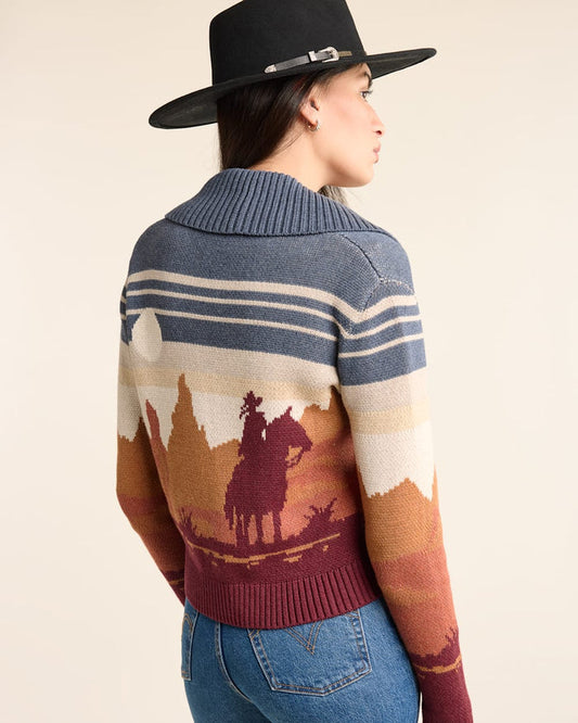 Pendleton Women's Western Scenic Cardigan in Blue/ Rust Multi
