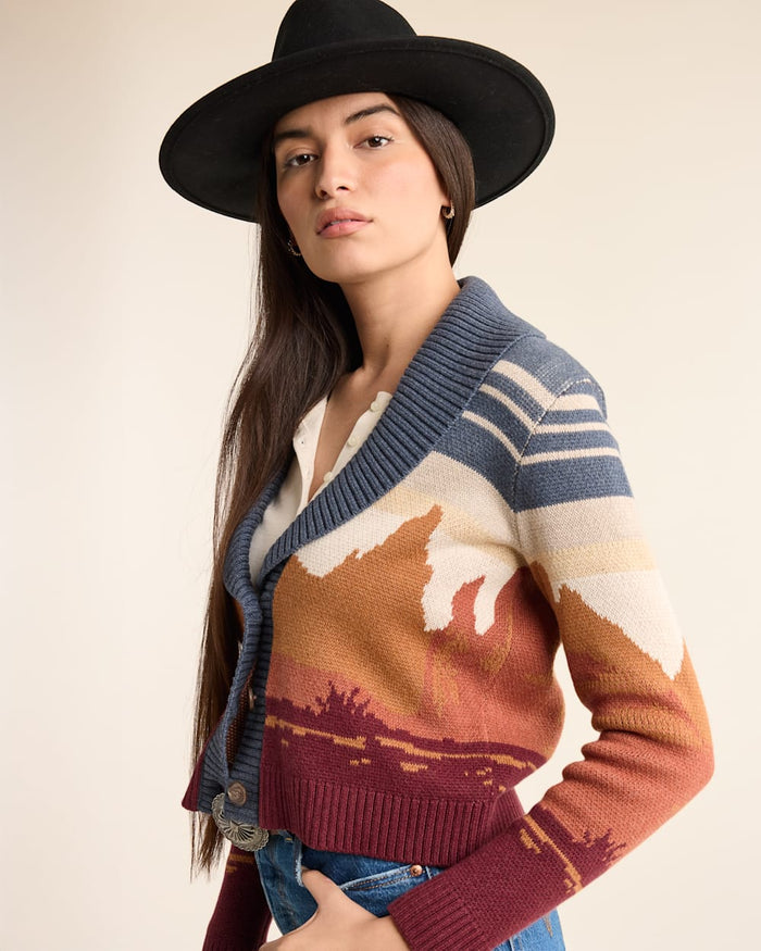 Pendleton Women's Western Scenic Cardigan in Blue/ Rust Multi
