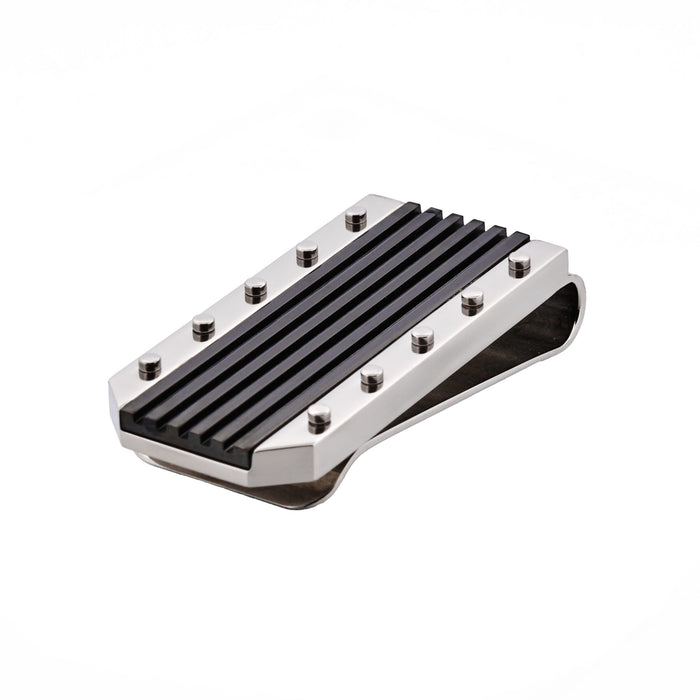 Polished Stainless Steel Money Clip with Ion Plated Black Stripe Pattern