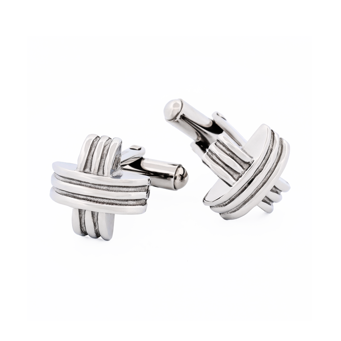 Polished Stainless Steel Ribbed Cross Cufflinks