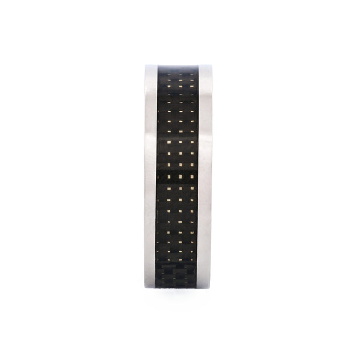 Polished Stainless Steel Ring with Black Carbon Fibre Inlay