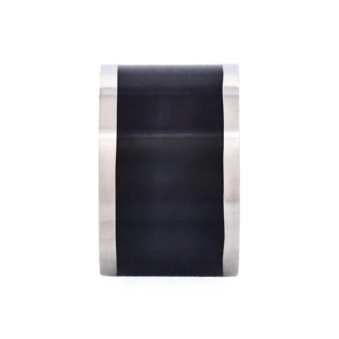 Polished Stainless Steel Ring with Black Lacquer Inlay