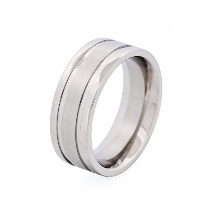 Polished Stainless Steel Ring with Brushed Centre Band