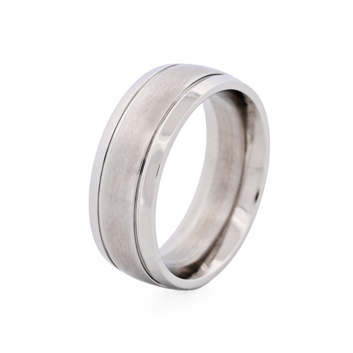 Polished Stainless Steel Ring with Brushed Centre Band