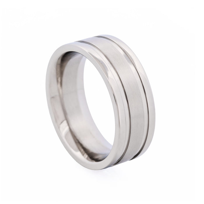 Polished Stainless Steel Ring with Brushed Centre Band