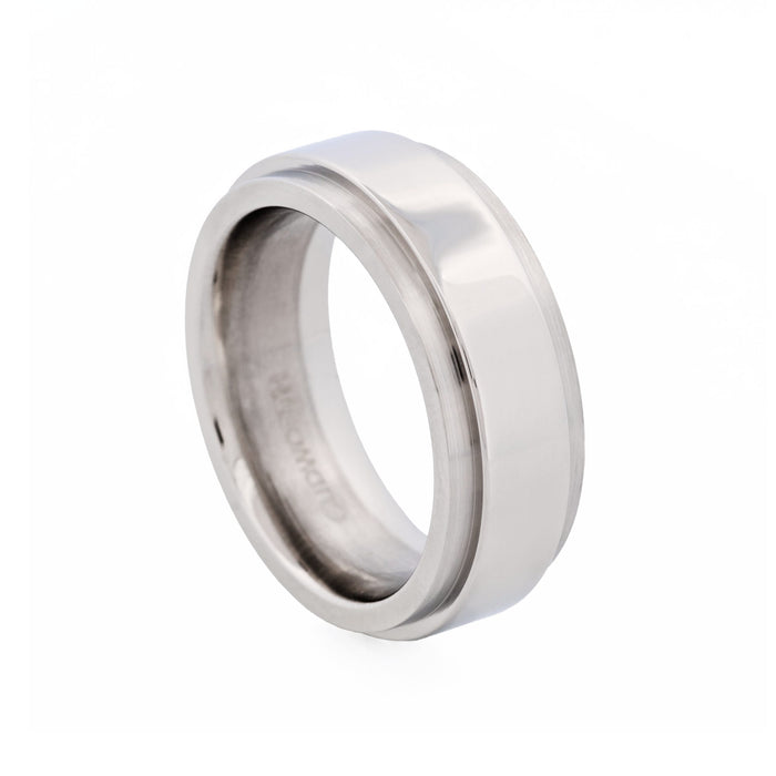 Polished Stainless Steel Ring with Raised Centre Band