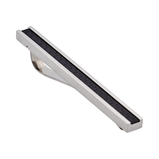 Polished Stainless Steel Tie Slide with Carbon Fibre inlay