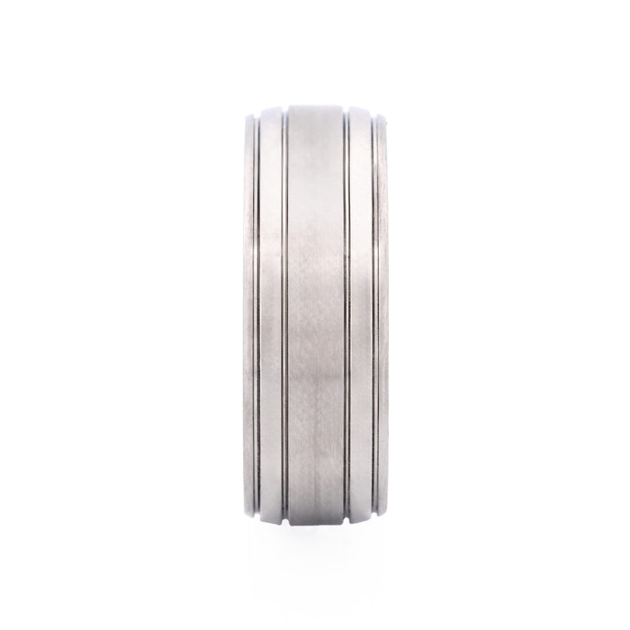 Polished Stainless Steel Wide Ring with Brushed Centre Band
