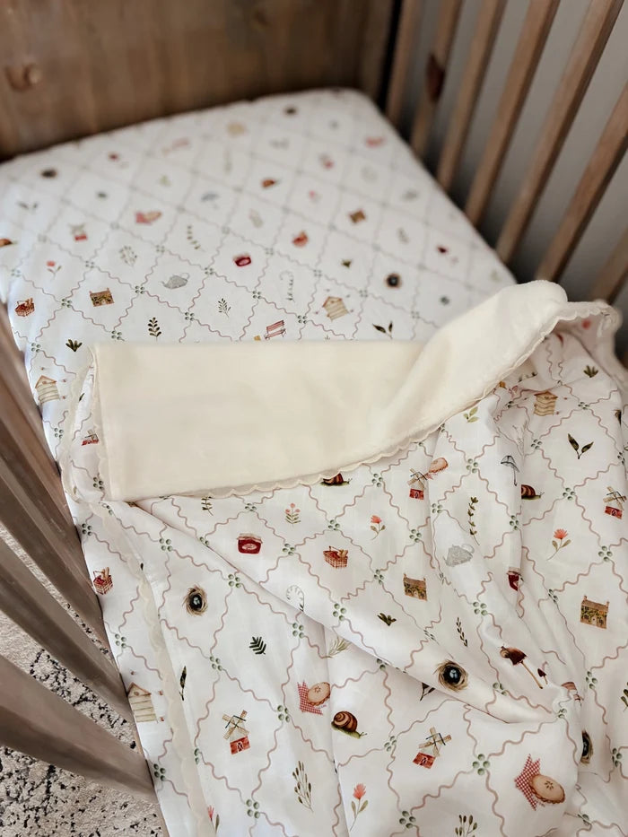 Pop Ya Tot Organic Cottage Picnic Fur Lined Blanket