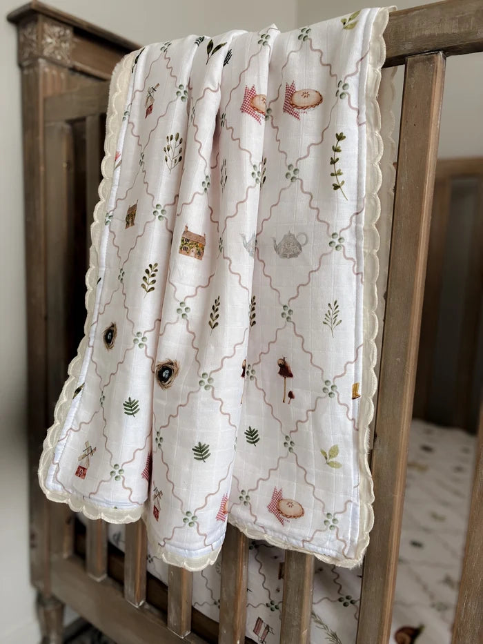 Pop Ya Tot Organic Cottage Picnic Fur Lined Blanket