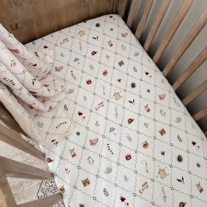 Pop Ya Tot Organic Muslin Cot Sheet - Cottage Picnic