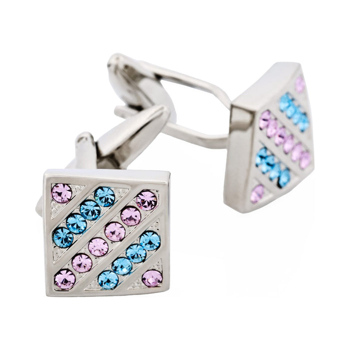 Purple & Aqua Marine Crystal Rhodium Plated Cufflinks