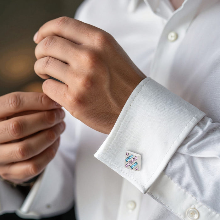 Purple & Aqua Marine Crystal Rhodium Plated Cufflinks
