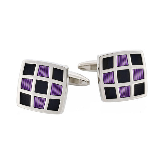 Purple & Black Enamel Check Cufflinks