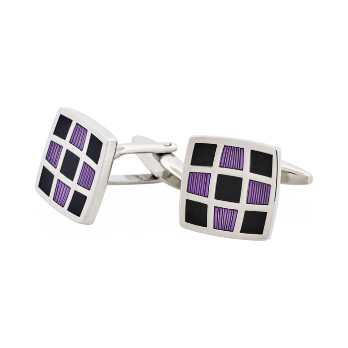 Purple & Black Enamel Check Cufflinks